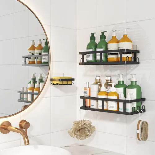 Vista 6 de Youvip Organizador de ducha adhesivo sin taladro, organizador de baño con soporte para jabón, estantes inoxidables de gran capacidad para ducha