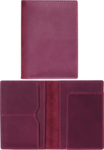Vista 14 de HIFA Funda de cuero para pasaporte, funda para pasaporte hecha a mano con ranura para tarjetas y boletos, piel auténtica, diseño elegante, fácil