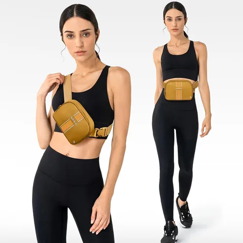 Vista 2 de Riñonera de moda para mujer, riñonera con correa ajustable, riñonera para viajes, entrenamiento, correr, senderismo, A9. Marrón, Riñonera de moda