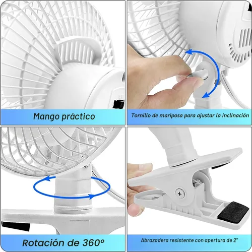 Vista 5 de COMFORT ZONE - Ventilador personal con clip y 2 velocidades de 6 pulgadas, color negro