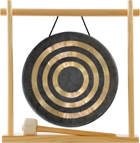 Vista 13 de 8" to 10" Gongs on My Little Pagoda Gong Stand Includes Stand, Mallet, & Your Choice of Gong/Perfect Desktop Gong/Sound Healing & Meditation/Bronze