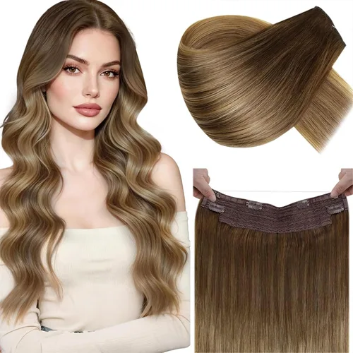 Vista 10 de LaaVoo Extensión de cola de caballo de cabello humano marrón para mujer, extensiones de cola de caballo marrón oscuro, extensiones de cabello humano