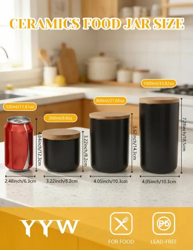Vista 2 de YYW - Recipientes de almacenamiento de alimentos de cerámica con tapas, tarro de almacenamiento de alimentos de 27.1 fl oz/27oz Black Kitchen