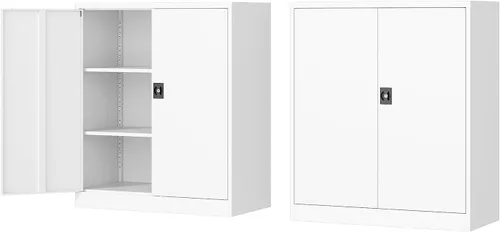Vista 15 de Fesbos Armario de almacenamiento de metal, archivadores de acero de 36 pulgadas de alto con puertas con cerradura y estantes ajustables, gabinete