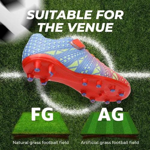 Vista 7 de ASHION Botines de fútbol unisex para niños y niñas, para césped firme, sin atar, zapatos de fútbol duraderos