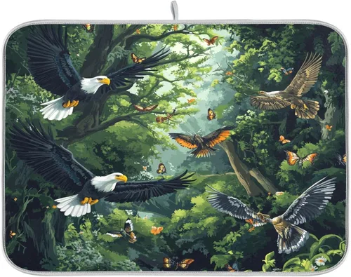 Vista 56 de Tapete de secado de platos de primavera naranja con flor de amapola para encimera de cocina, tapete escurridor absorbente de microfibra, tapete