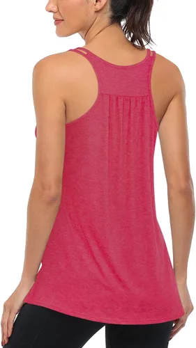 Vista 2 de BLEVONH Camiseta sin mangas con espalda cruzada para mujer, con tirantes delgados, ajuste holgado