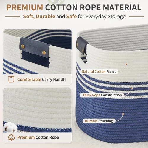 Vista 3 de DOFASAYI Cesta de lavandería grande de 72 litros con asas de cuero, cesta de almacenamiento decorativa para mantas, cesta de ropa para sala
