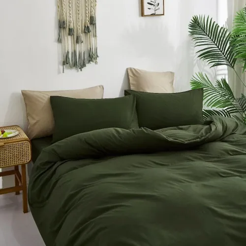 Vista 4 de Wellboo Juego de edredón de color verde oscuro, tamaño individual, color verde oliva, bohemio, ropa de cama de algodón para niños y niñas
