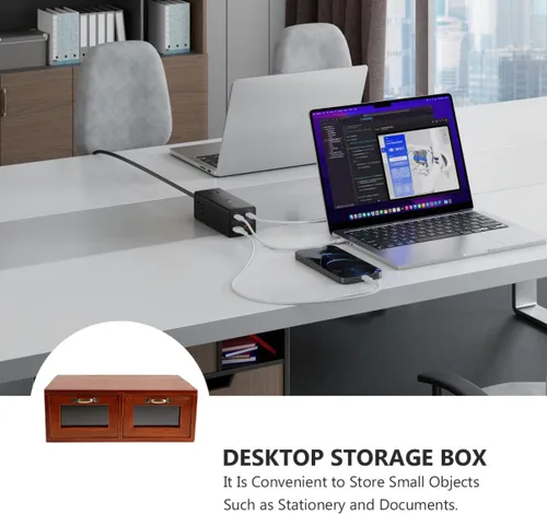 Vista 3 de Monitor elevador de madera con cajón de acrílico para configuración ergonómica de escritorio