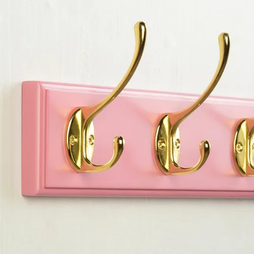 Vista 8 de Perchero de bambú para montaje en pared, 17 pulgadas, 4 ganchos dobles, paquete de 2, rosa y dorado