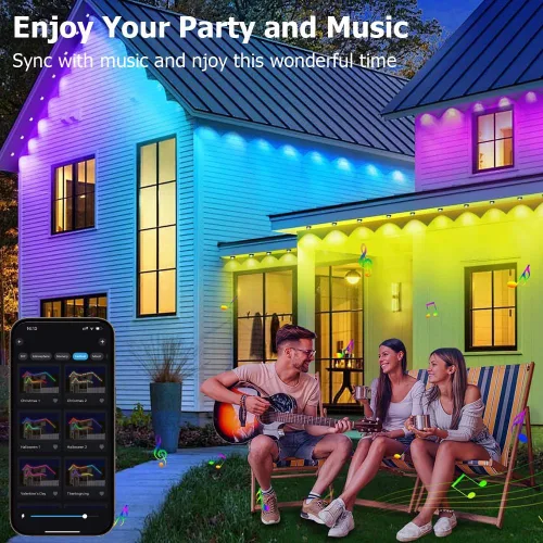 Vista 4 de Luz permanente para exteriores de 50 pies, luces exteriores inteligentes RGB Plus IC para casa, luz de cadena con control por aplicación/control
