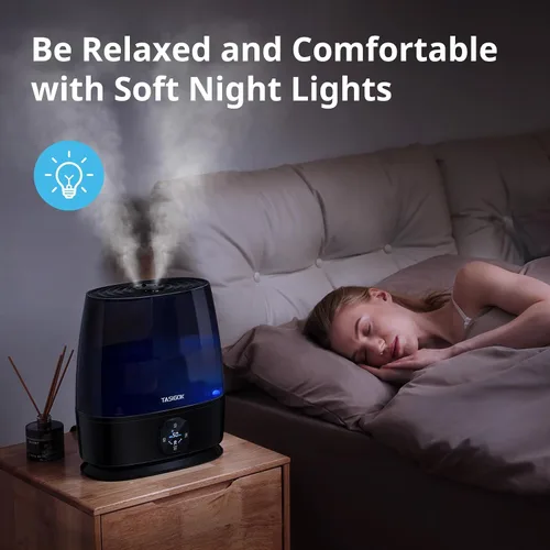 Vista 7 de Humidificadores para dormitorio y hogar, humidificador de aire de niebla fría y cálida de 6 L para habitación grande, guardería, 50 horas, fácil