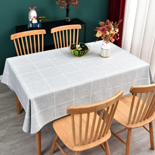 Vista 6 de Mantel de Algodón Resistente para Mesa Cuadrada Estilo Granja Vintage Mantel Lavable Cobertura de Mesa Rústica (Gris, 52''x52'')