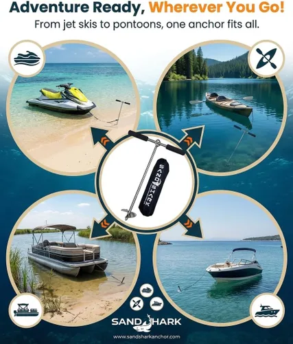 Vista 4 de SandShark Anclaje para barco de la serie Lite, poste de anclaje de aguas poco profundas, anclaje de moto acuática, anclaje de kayak, accesorios