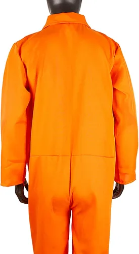 Vista 4 de Disfraz de prisionero naranja para adultos, disfraces de Halloween para mujeres y hombres, overol de recluso, cosplay penitenciario, fiesta