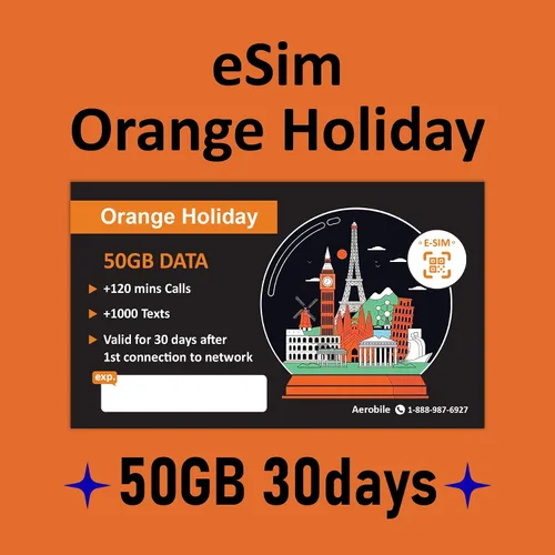 Vista 17 de Orange Holiday Europe Prepaid Sim 20GB Internet Data 30 días de uso Se permite la conexión de datos 30 minutos y 200 SMS de Europa a cualquier