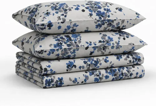 Vista 11 de Tribeca Living Colmar - juego de sábanas de algodón de 300 hilos, extra profundo, estampado, Algodón satén, Amalfi Azul/Multi, gemelo