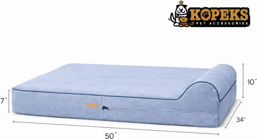 Vista 24 de KOPEKS Cama ortopédica de espuma viscoelástica para perros de 7 pulgadas de grosor, cama extragrande para perros con almohada, color marrón, 50 x 34