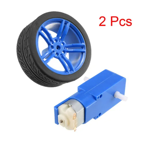 Vista 2 de uxcell Motor eléctrico de CC de 3-6 V, con engranaje de eje doble, caja de cambios magnética TT, con 2 ruedas de neumáticos de coche, mini