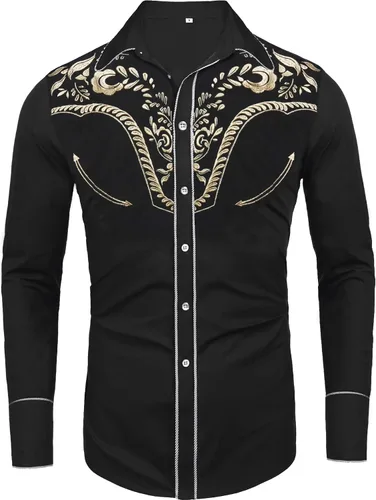 Vista 2 de Daupanzees Camisas bordadas de manga larga para hombre, ajustadas, casuales, con botones
