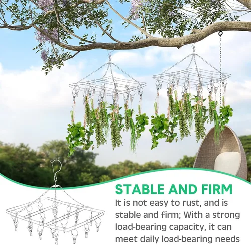 Vista 5 de Bokon 4 piezas de tendedero colgante para hierbas macramé con clip de acero inoxidable para secar hierbas, plantas de aire, especias, flores
