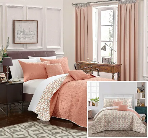 Vista 9 de Chic Home QS3436-AN Anat - Juego de edredón de 5 piezas, tamaño King, color blanco y blanco Apagado/blanco