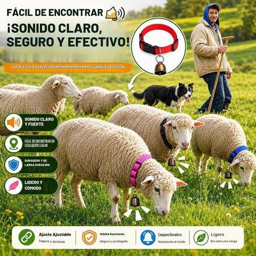 Vista 5 de Juego de 8 collares de cabra con campana, collar de nailon ajustable
