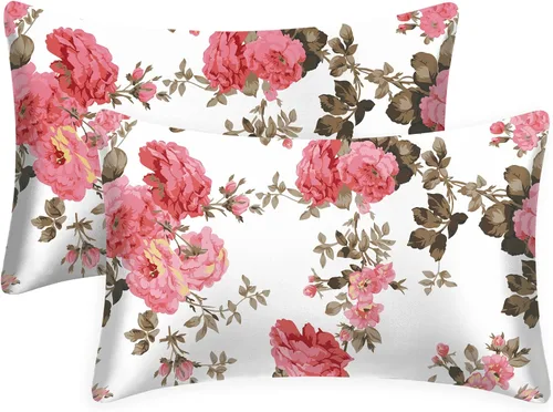 Vista 26 de EXQ Home - Funda de almohada de satén para cuidar el cabello y la piel, tamaño estándar, de seda con estampado negro, juego de 2 fundas con cierre
