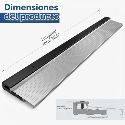 Vista 3 de Umbral de puerta de aluminio para puerta de entrada, umbral de puerta ajustable resistente para uso residencial (plata, 5-9/16