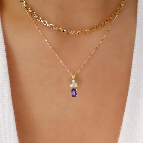 Vista 2 de Women's Necklace, Love Pendant with Birthstone Crystals, 18k Gold Plated, 18+2 inch Chain, Jewelry Gift for Wife, Mom, Sister - Birthday, Christmas