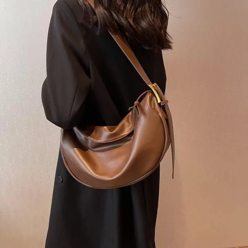 Vista 5 de Mudono Bolso cruzado para mujer, bolso de hombro grande de cuero, estilo casual, bolso cruzado tipo hobo ligero con media luna