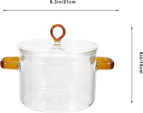 Vista 6 de ERINGOGO Cacerola de vidrio con tapa, olla de cocina de 50 onzas con tapa y asa, utensilios de cocina de vidrio de borosilicato alto, olla a fuego