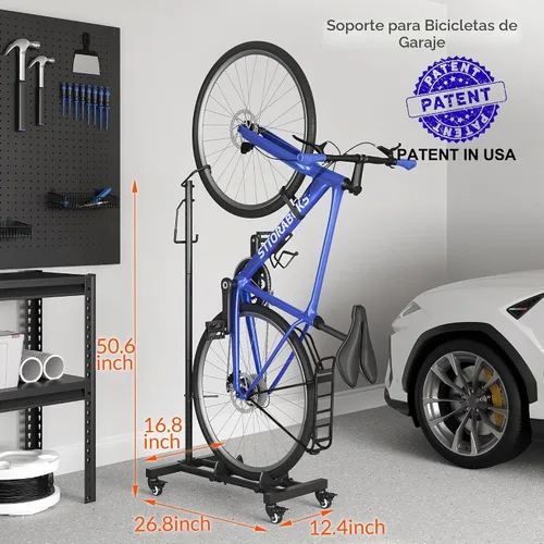 Vista 2 de Sttoraboks Soporte vertical de estacionamiento para bicicletas, altura ajustable para ruedas de 29 pulgadas, ahorro de espacio e independiente
