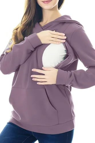 Vista 2 de Smallshow sudadera con capucha para mujer, con forro polar, bolsillo tipo canguro, de maternidad, para amamantar