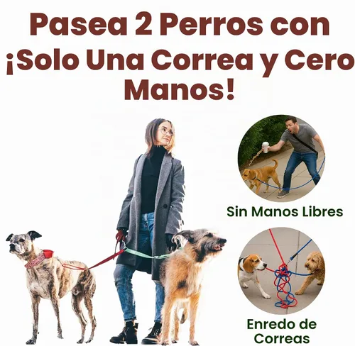 Vista 5 de Correa de perro manos libres para 2 perros con asas acolchadas y bolsa