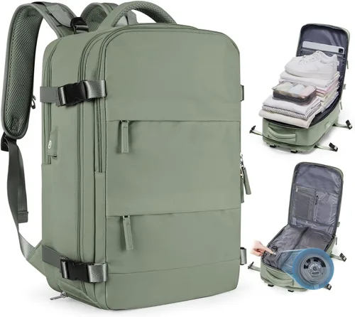 Vista 81 de Mochila de viaje grande, bolsa de mano, aprobada para aviones, para artículos personales, para hombre o mujer, color beige con marrón