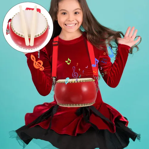 Vista 8 de Ipetboom Juego de 1 batería para niños, tambor para niños, tambor de bebé, tambor de mano para niños, juego de batería de juguete musical con palos
