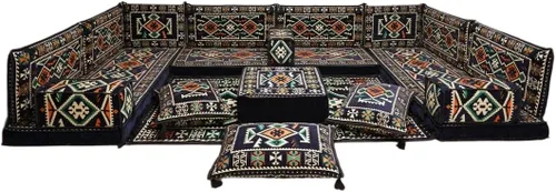 Vista 113 de arabicsofa Sofá en forma de U de estilo árabe para el suelo – Juego de Majlis hecho a mano – Sofá de estilo bohemio