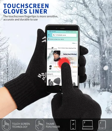 Vista 2 de FZ FANTASTIC ZONE Guantes de invierno para hombre, cálidos, térmicos, suaves, de lana, para pantalla táctil, para mujer