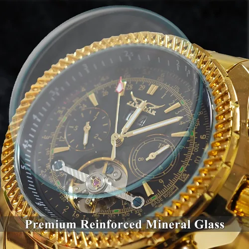 Vista 16 de Gute Reloj mecánico automático de acero inoxidable impermeable para hombre, reloj de pulsera de lujo de cara grande multifuncional Tourbillon