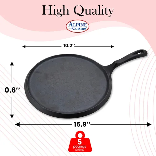 Vista 9 de Alpine Cuisine Plancha plana y comal de hierro fundido de 10 pulgadas Presazonada con mango duradero Utensilios de cocina de calefacción