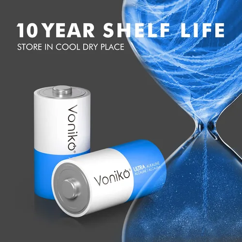 Vista 3 de Voniko Baterías C ultra alcalinas, paquete de 8 baterías LR14 de tamaño C – 10 años de vida útil y 6-9 veces la potencia que