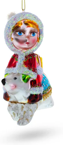 Vista 2 de Encantadora chica montando un oso polar adorno de Navidad de vidrio soplado a mano