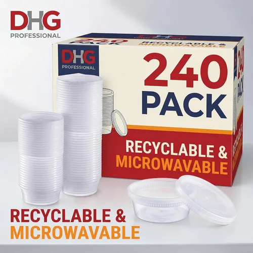 Vista 2 de Recipientes de 8oz con tapas (paquete de 240), polipropileno reciclable, microondas, resistentes al calor (8)