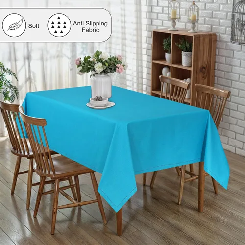 Vista 2 de RUVANTI Paño de Mesa de Lino de Algodón Rectangular 108x60 Pulgadas, Borde Clásico, Resistente a Manchas, Paño Lavable Perfecto para Cubrir Mesa
