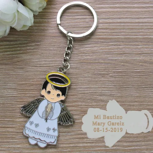 Vista 6 de Regalo personalizado de primera comunión (12 piezas) - Llavero de metal blanco Boyl Metal personalizado Recuredos De Bautizo Bautizo Regalo