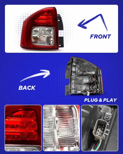 Vista 6 de AUTOONE - Para 2014 2015 2016 2017 Jeep Compass luces traseras de fábrica con bombillas, lado del conductor (LH)