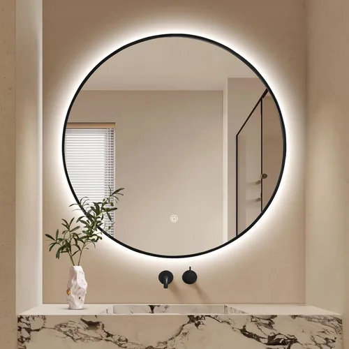 Vista 10 de Niccy Espejos de baño LED redondos, espejo retroiluminado con marco negro