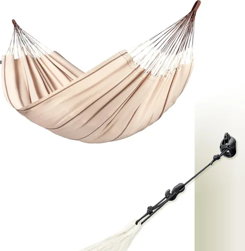 Vista 17 de LA SIESTA Modesta - Hamaca y montaje en pared de algodón orgánico, kit de suspensión para paredes, techos y vigas cuadradas, interior y exterior